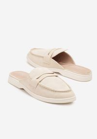 Born2be - Beżowe Klapki Typu Mule z Przeszyciami Firavone. Okazja: na co dzień. Kolor: beżowy. Materiał: jeans. Sezon: lato. Obcas: na obcasie. Styl: elegancki, casual. Wysokość obcasa: niski #6