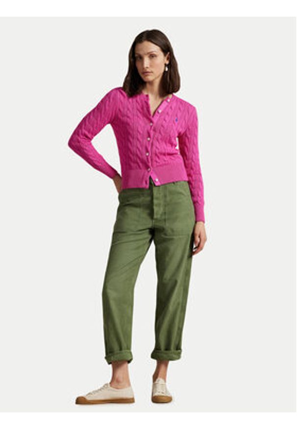 Polo Ralph Lauren Kardigan 211891643019 Różowy Slim Fit. Typ kołnierza: polo. Kolor: różowy. Materiał: bawełna