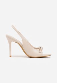 Renee - Beżowe Sandały VICES na Szpilce z Klamerką na Nosku Ozodbioną Cyrkoniami Tikeni. Okazja: na co dzień. Kolor: beżowy. Wzór: aplikacja. Obcas: na szpilce. Styl: casual, klasyczny. Wysokość obcasa: średni #7