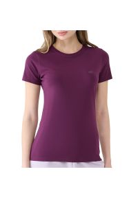 4f - Koszulka damska 4F WSS25TTSHF235150S - fioletowa. Kolor: fioletowy. Materiał: tkanina, bawełna, dresówka, elastan. Długość rękawa: krótki rękaw. Długość: krótkie #1