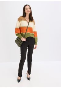 bonprix - Sweter z dzianiny. Kolor: brązowy. Materiał: dzianina. Wzór: kolorowy, paski #3
