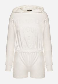 Born2be - Biały Bawełniany Komplet Sportowy Bluza z Kapturem i Szorty Izilia. Kolor: biały. Materiał: bawełna #6