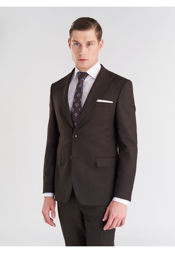 Pako Lorente - PAKO LORENTE – Brązowa jednorzędowa marynarka męska. Kolor: brązowy