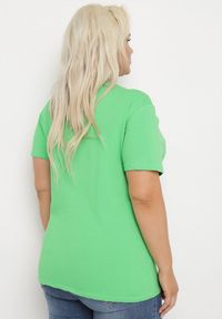 Born2be - Zielona Bluzka T-shirt z Elastycznej Bawełny Anellthia. Kolor: zielony. Materiał: bawełna #4
