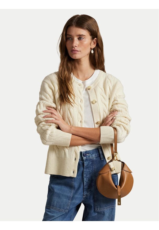 Polo Ralph Lauren Kardigan 211972104002 Biały Slim Fit. Typ kołnierza: polo. Kolor: biały. Materiał: wełna