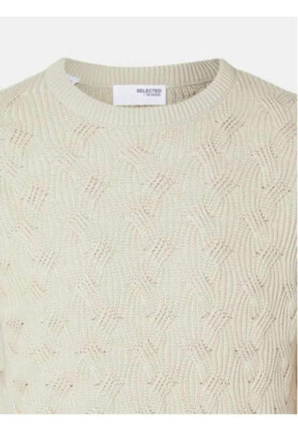 Selected Homme Sweter 16094503 Beżowy Regular Fit. Kolor: beżowy. Materiał: bawełna