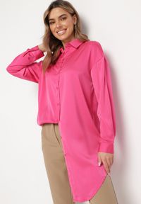 Born2be - Różowa Koszula na Guziki o Przedłużonym Kroju Alephio. Kolor: różowy. Materiał: materiał. Długość: długie. Styl: elegancki #3