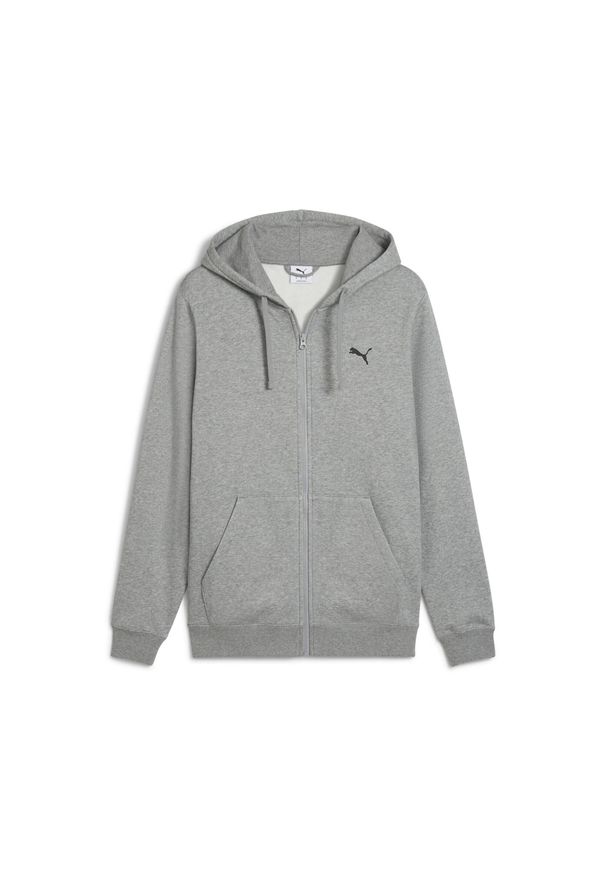 Puma - Męska rozpinana bluza z kapturem Essentials PUMA Medium Gray Heather. Typ kołnierza: kaptur. Kolor: szary. Materiał: prążkowany. Sport: bieganie
