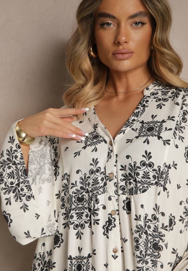 Renee - Czarna Sukienka z Wiskozy Ozdobiona Geometrycznym Motywem Filionea. Okazja: na co dzień. Kolor: czarny. Materiał: wiskoza. Wzór: geometria, aplikacja. Styl: casual