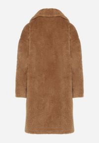 Born2be - Brązowy Dwurzędowy Płaszcz Teddy o Fasonie Oversize Anerre. Typ kołnierza: golf. Kolor: brązowy. Materiał: dzianina, wełna, jeans. Styl: elegancki #3
