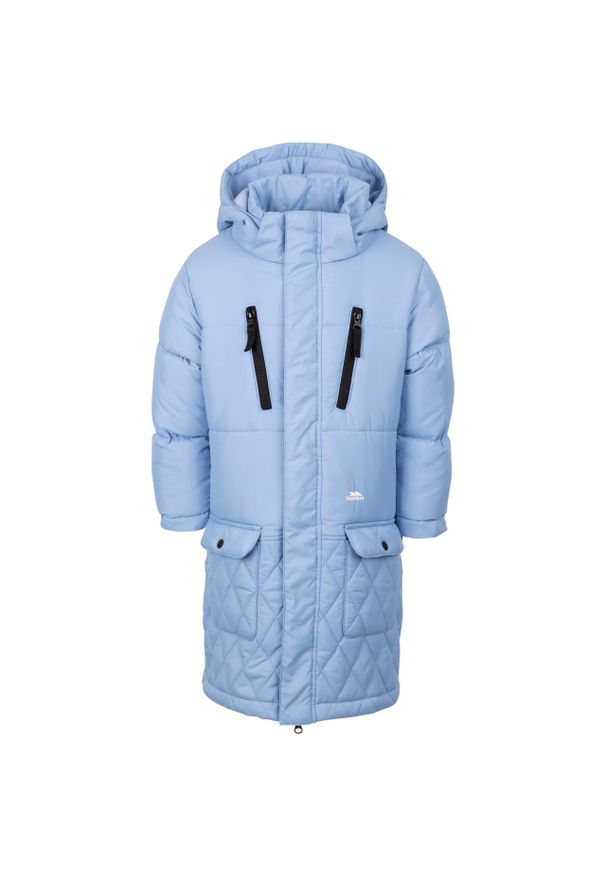 TRESPASS - Długa kurtka puchowa z kapturem dla dzieci Trespass Orrin. Typ kołnierza: kaptur. Kolor: niebieski. Materiał: puch. Długość: długie. Styl: młodzieżowy, sportowy