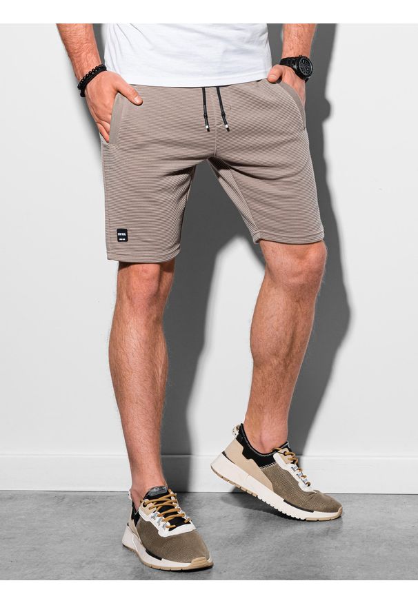Ombre Clothing - Krótkie spodenki męskie dresowe W294 - brązowe - XXL. Kolor: brązowy. Materiał: dresówka. Długość: krótkie. Styl: sportowy, klasyczny