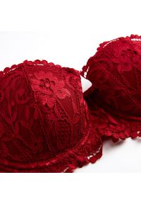 Intica - Biustonosz push-up z koronką i majtki komplet bielizny Dujka. Kolor: czerwony. Materiał: koronka. Wzór: koronka #4