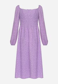 Born2be - Fioletowa Rozkloszowana Sukienka Midi w Kropki Farnai. Kolor: fioletowy. Wzór: kropki. Typ sukienki: rozkloszowane. Styl: retro. Długość: midi #2