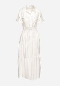 Born2be - Biała Sukienka Koszulowa o Rozkloszowanym Kroju z Paskiem w Talii Vimorise. Typ kołnierza: dekolt w kształcie V. Kolor: biały. Typ sukienki: koszulowe. Styl: elegancki #5