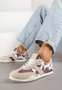 Born2be - Brązowo-Białe Sneakersy z Ozdobnym Paskiem Naliovela. Okazja: na co dzień. Zapięcie: pasek. Kolor: brązowy. Materiał: jeans #4
