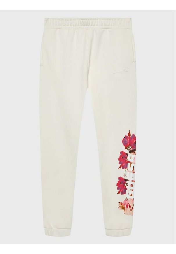 Guess Spodnie dresowe J3RQ14 K68I3 Biały Regular Fit. Kolor: biały. Materiał: bawełna