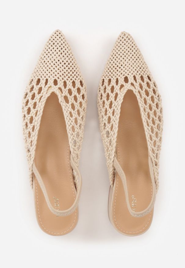 Born2be - Ciemnobeżowe Czółenka VICES z Plecioną Cholewką na Słupku Aezorin. Okazja: do pracy, na co dzień, na spotkanie biznesowe. Nosek buta: szpiczasty. Kolor: beżowy. Materiał: jeans. Szerokość cholewki: normalna. Obcas: na słupku. Styl: elegancki, biznesowy, klasyczny, casual