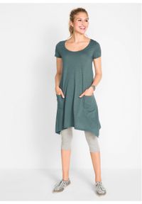 Sukienka bawełniana z przędzy mieszankowej, krótki rękaw bonprix zielony eukaliptusowy. Kolor: zielony. Materiał: bawełna. Długość rękawa: krótki rękaw #4