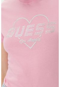 Guess - GUESS Różowy damski t-shirt Narciso. Kolor: różowy #3