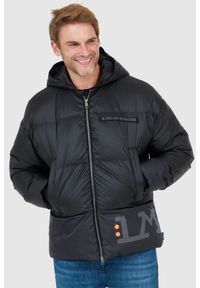 La Martina - LA MARTINA Czarna męska kurtka puchowa z logo, Rozmiar L. Kolor: czarny. Materiał: puch #1