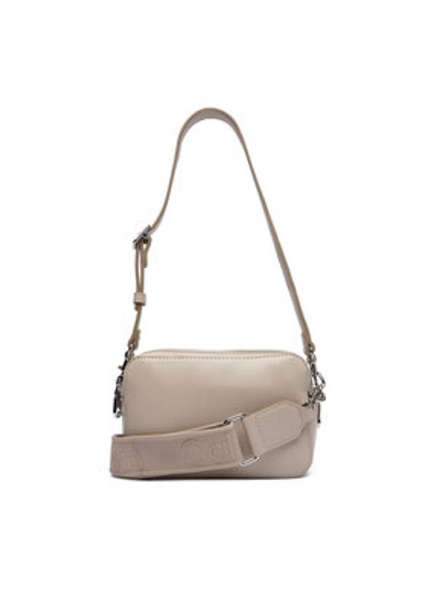 Calvin Klein Torebka Webbing Double Strap Camera Bag LV04F3165G Beżowy. Kolor: beżowy. Materiał: skórzane