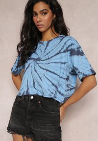 Renee - Niebieski Krótki T-shirt z Printem Tie-Dye Lanay. Kolor: niebieski. Długość: krótkie. Wzór: nadruk. Sezon: lato #1