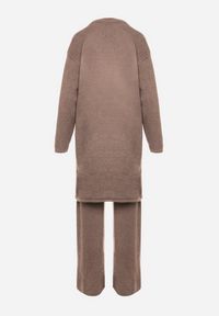 Born2be - Brązowy Komplet z Dzianiny z Wełną Spodnie Kardigan i Kamizelka na Guziki Meviseffa. Kolor: brązowy. Materiał: wełna, dzianina #3