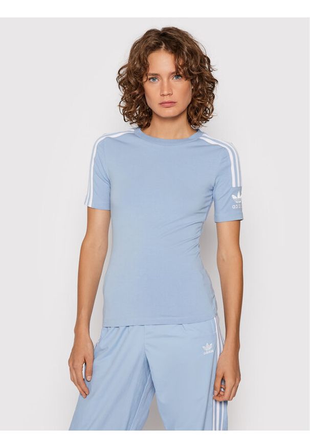 Adidas - adidas T-Shirt H33545 Błękitny Tight Fit. Kolor: niebieski. Materiał: bawełna