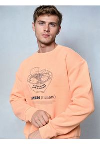 Sinsay - Bluza crewneck z nadrukiem - pomarańczowy. Kolor: pomarańczowy. Wzór: nadruk #1
