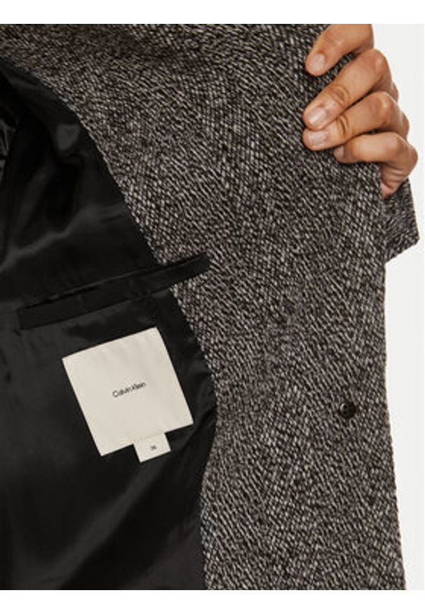 Calvin Klein Płaszcz wełniany Herringbone Single K20K207710 Szary Regular Fit. Kolor: szary. Materiał: wełna