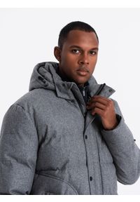 Ombre Clothing - Casualowa kurtka męska puffer z wełną – szary melanż V1 - Rozmiar: L. Okazja: na co dzień. Typ kołnierza: kołnierzyk stójkowy. Kolor: szary. Materiał: wełna. Długość: długie. Wzór: melanż. Styl: casual #8