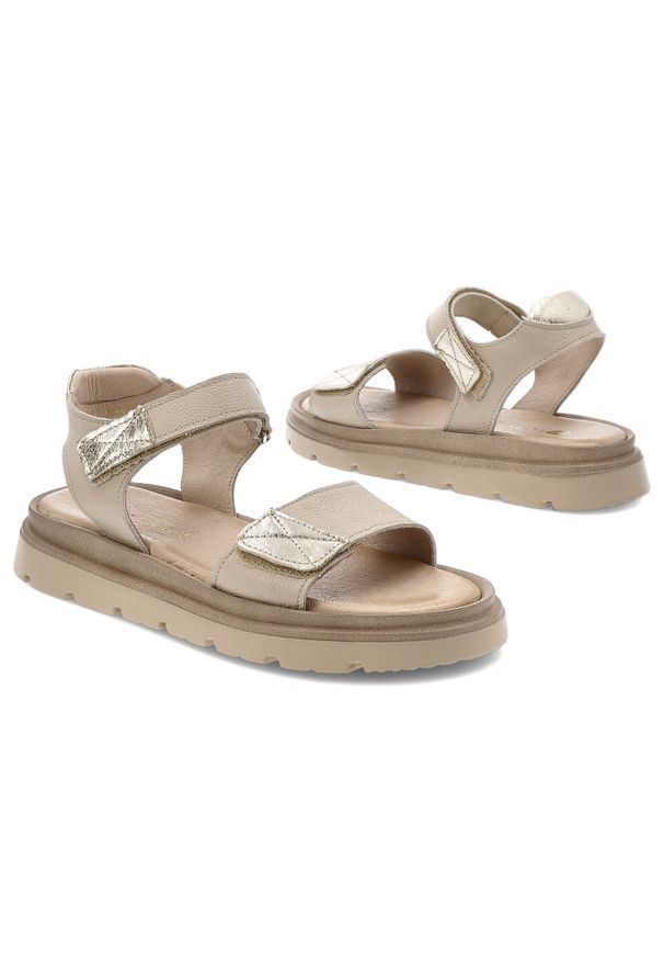 Beżowe Sandały Armodo Modne Obuwie Damskie. Okazja: na co dzień. Zapięcie: rzepy. Kolor: beżowy. Materiał: skóra. Sezon: wiosna, lato. Styl: casual, elegancki