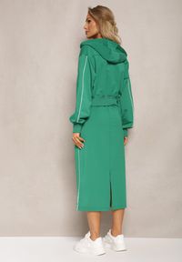 Renee - Zielony Komplet Dresowy Krótka Bluza z Kapturem i Spódnica Ołówkowa Agordia. Kolor: zielony. Materiał: dresówka