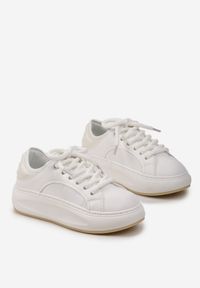 Born2be - Białe Sneakersy na Platformie Rammes. Nosek buta: okrągły. Zapięcie: sznurówki. Kolor: biały. Materiał: materiał. Obcas: na platformie. Wysokość obcasa: niski #4
