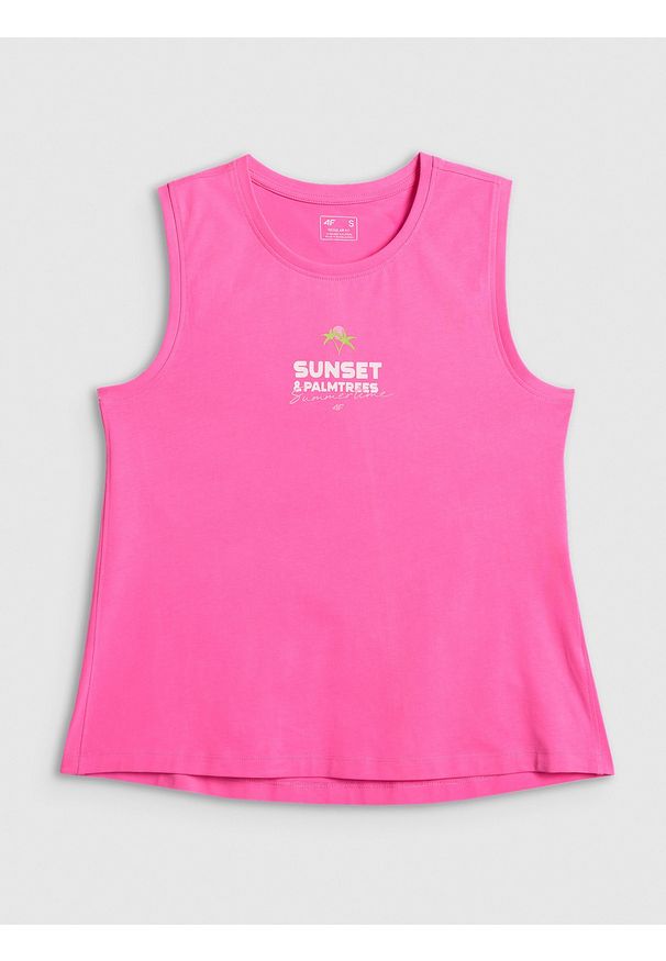 4f - 4F Top regular z nadrukiem damski - różowy XL. Kolor: różowy. Materiał: dzianina, bawełna, materiał. Wzór: nadruk