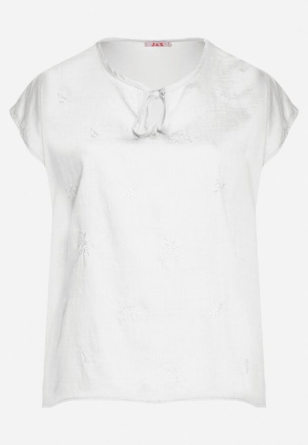 Born2be - Biała Bluzka z Krótkim Luźnym Rękawem Mepola. Okazja: na co dzień. Kolekcja: plus size. Kolor: biały. Materiał: jeans. Długość rękawa: krótki rękaw. Długość: krótkie. Styl: elegancki, casual