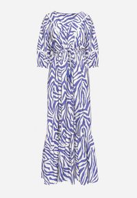 Born2be - Granatowa Sukienka z Bawełny i Wiskozy w Abstrakcyjne Paski ze Sznurkiem w Talii Navarae. Okazja: na co dzień. Kolor: niebieski. Materiał: bawełna, wiskoza. Wzór: paski. Typ sukienki: proste. Styl: casual, wizytowy #5