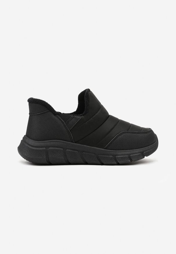 Renee - Czarne Sneakersy Śniegowce na Platformie z Tłoczeniem i Pikowaną Cholewką Vermina. Okazja: na co dzień. Kolor: czarny. Materiał: dresówka. Szerokość cholewki: normalna. Obcas: na platformie