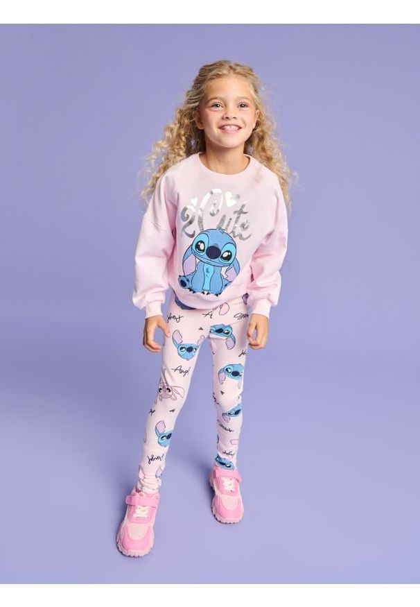 Sinsay - Legginsy Stitch - różowy. Kolor: różowy. Materiał: guma, dzianina. Wzór: nadruk