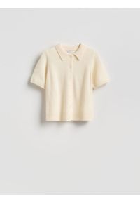 Reserved - Wełniany sweter polo - kremowy. Typ kołnierza: polo. Kolor: kremowy. Materiał: wełna #1