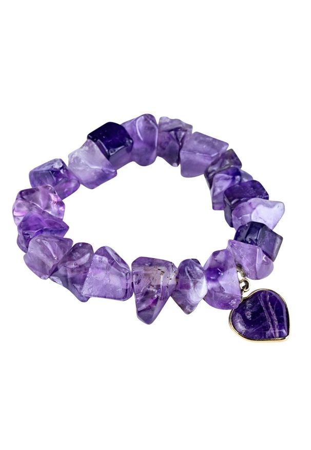 Samba Gems - SAMBA Bransoletka ametyst serce. Materiał: pozłacane, złote, z mosiądzu, metalowe. Wzór: geometria. Kamień szlachetny: ametyst