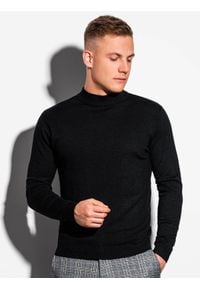 Ombre Clothing - Sweter męski z półgolfem o gładkiej strukturze - czarny V1 E178 - XXL. Kolor: czarny. Materiał: nylon, wiskoza. Wzór: gładki #5