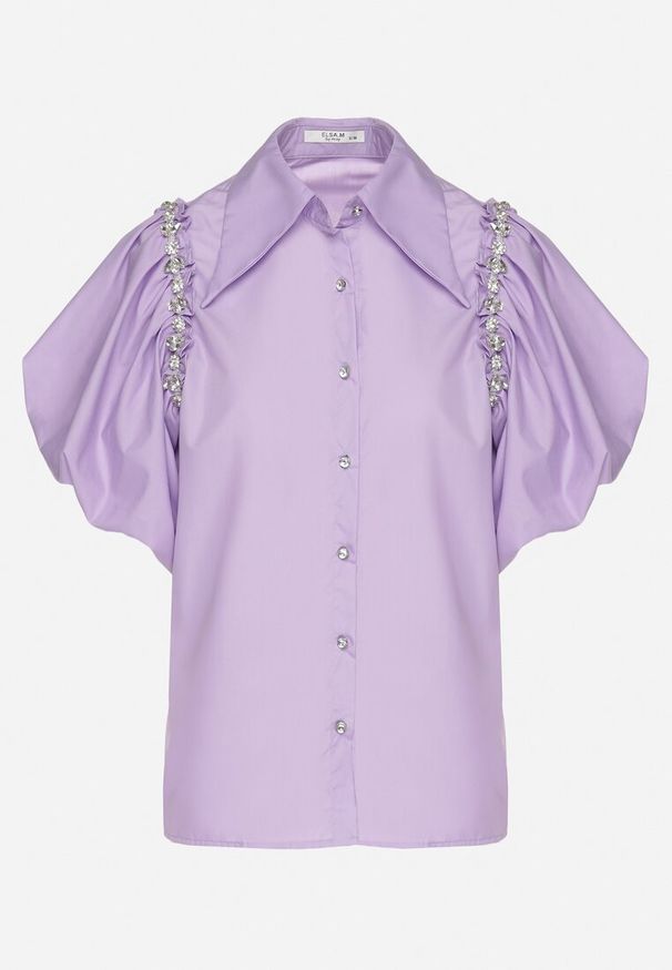 Born2be - Fioletowa Koszula Caneope. Typ kołnierza: kolnierz wykładany. Kolor: fioletowy. Materiał: tkanina. Wzór: gładki, aplikacja. Styl: klasyczny