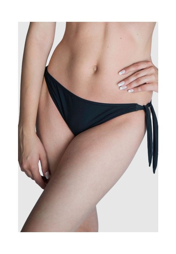 MOSCHINO SWIM Dół od bikini złotym logo, Rozmiar S. Kolor: czarny. Materiał: poliamid, materiał. Wzór: gładki, nadruk