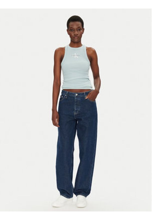 Calvin Klein Jeans Top Monologo J20J225301 Niebieski Slim Fit. Kolor: niebieski. Materiał: bawełna