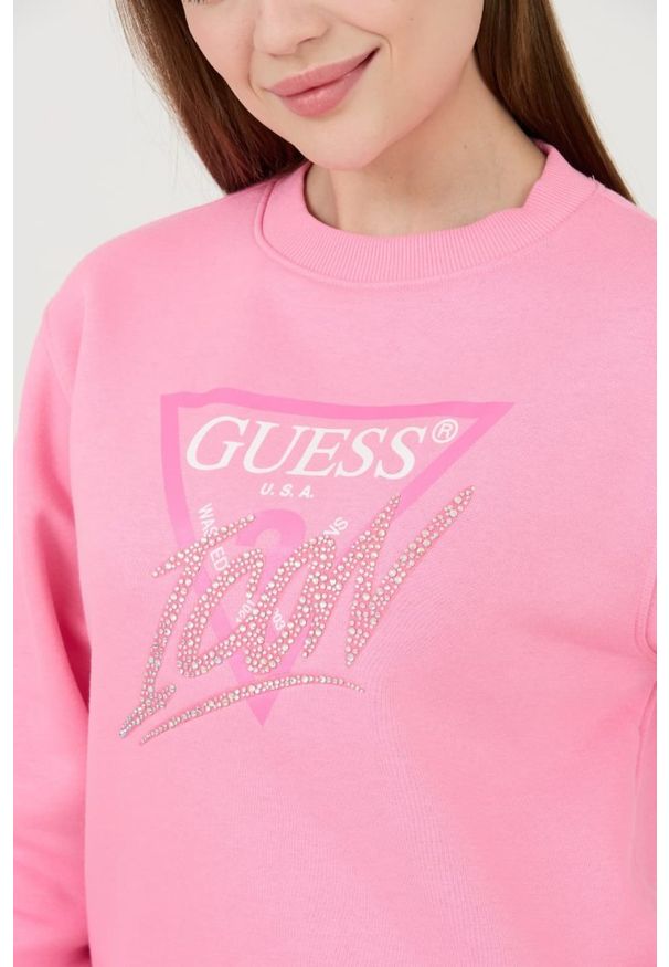 Guess - GUESS Różowa damska bluza Icon, Rozmiar M. Kolor: różowy