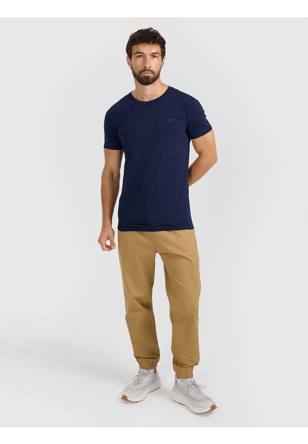 4f - 4F T-shirt slim gładki męski - granatowy M. Okazja: na co dzień. Kolor: niebieski. Materiał: bawełna, materiał, dzianina. Wzór: gładki. Styl: casual