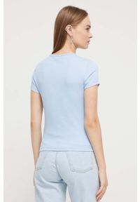 Tommy Jeans t-shirt damski kolor niebieski. Okazja: na co dzień. Kolor: niebieski. Materiał: bawełna, dzianina, prążkowany. Wzór: aplikacja. Styl: casual #5