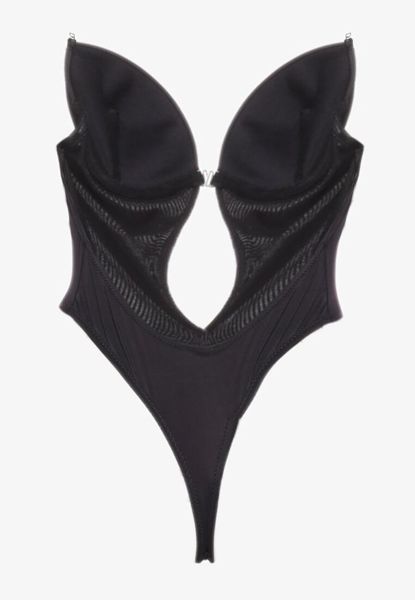 Renee - Czarne Body Transparentne z Wycięciami i Odkrytymi Plecami Vevolia. Kolor: czarny